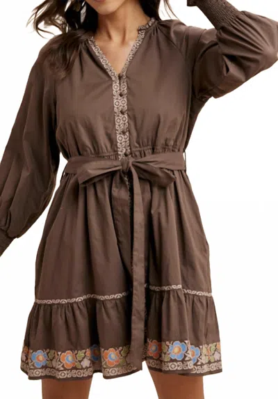 In-loom Embroidered Mini Dress In Mocha In Brown