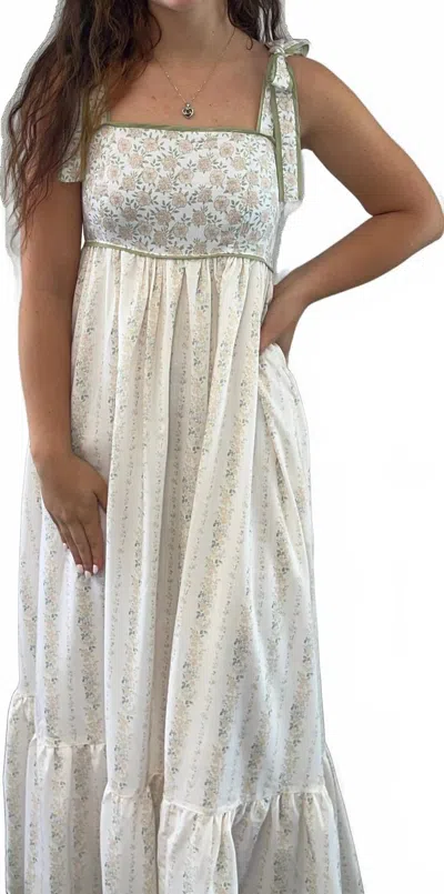 In-loom Floral Maxi In Peach And Sage In White
