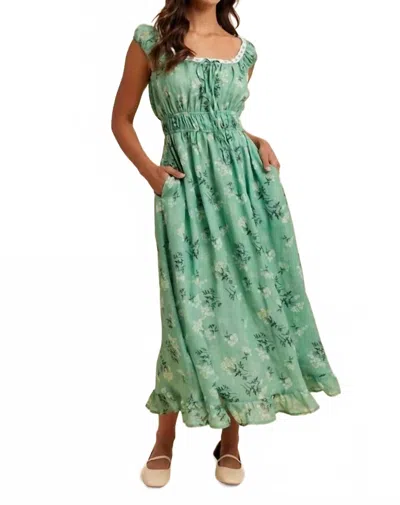 In-loom Floral Ruched Maxi Dress In Green