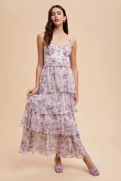 In-loom Floral Ruffled Maxi Dress In Lavender In Purple