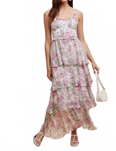 In-loom Floral Ruffled Maxi Dress In Rose In Multi