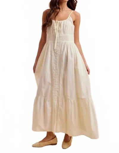In-loom Gathered Cotton Button Down Maxi Dress In Cream In White