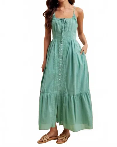 In-loom Gathered Cotton Button Down Maxi Dress In Green