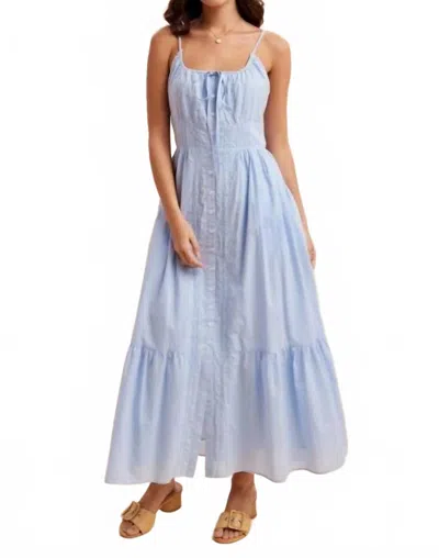 In-loom Gathered Cotton Button Down Maxi Dress In Sky Blue