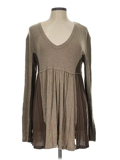 Pre-owned In-loom Long Sleeve Top Brown Sweetheart Neckline Tops