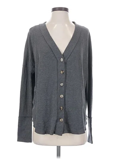 Pre-owned In-loom Long Sleeve Top Gray Plunge Neckline Tops