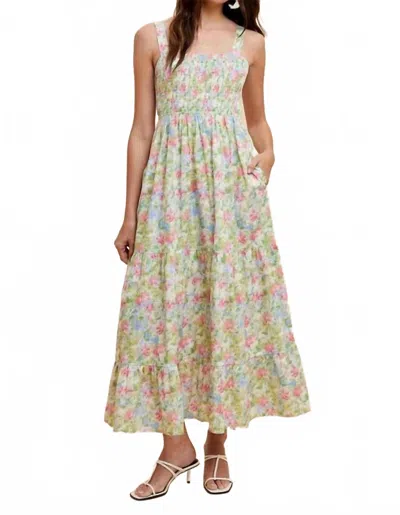 In-loom Smocked Cotton Floral Maxi Dress In Multi