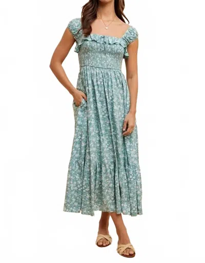 In-loom Smocked Floral Print Maxi Dress In Green