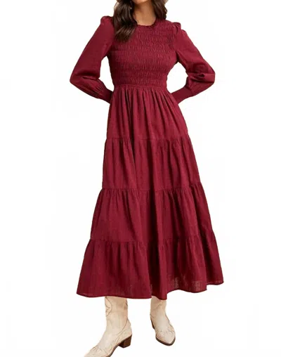 In-loom Smocked Swiss Dot Maxi Dress In Burgundy
