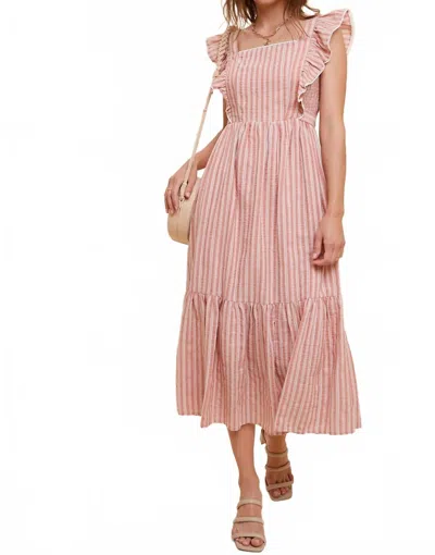 In-loom Striped Midi Dress In Rust In Pink