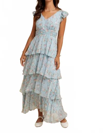 In-loom Tiered Chiffon Floral Dress In Blue