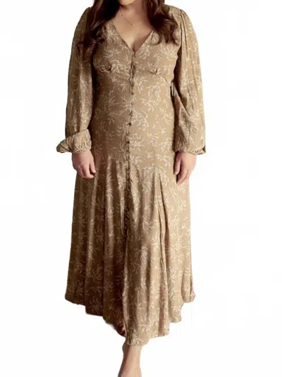 In-loom Viscose Floral Button Dress In Umber In Brown