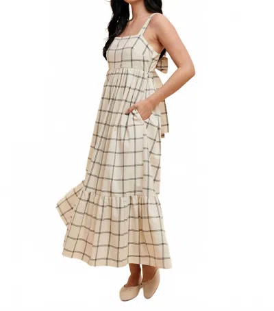 In-loom Women's Grid Bow Cotton Maxi Dress In Beige In Neutral