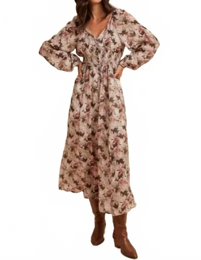 In-loom Women's Romantic Floral Smocked Dress In Beige In Gold