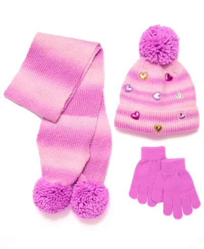 Inmocean Babies' Big Girls 3-piece Hat, Gloves, And Scarf Set In Pink