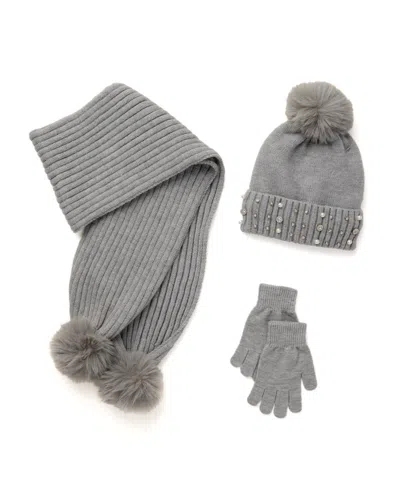 Inmocean Kids' Big Girls Hat, Glove, Scarf, 3 Piece Set In Grey