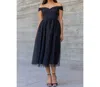 Inmod Off The Shoulder Tulle Midi Dress In Black In Black