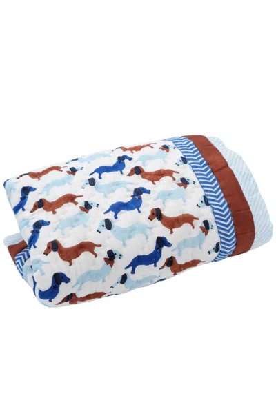 Inner Child Blue / Brown Dachshunds & Hearts Reversible Block Print Baby Quilt