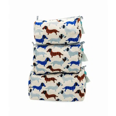 Inner Child Blue / Brown Dashing Doxies Toiletry Bag Large Size