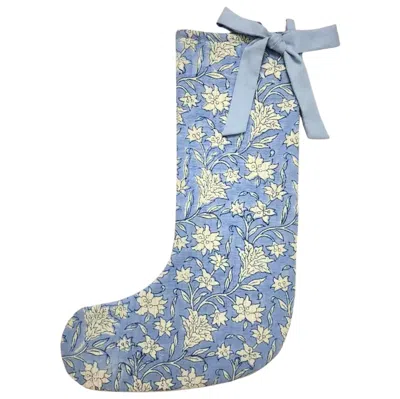 Inner Child Blue Holiday Floral Blockprint Stocking