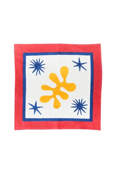Inner Child Blue / White / Red Celestial Matisse Blockprint Napkins, Set Of Four