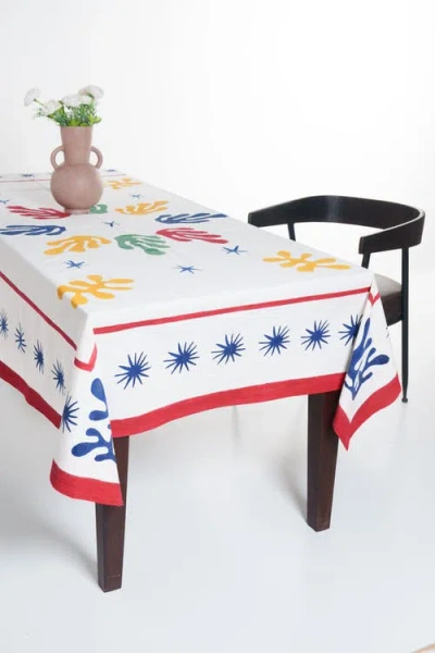Inner Child Celestial Matisse Blockprint Tablecloth In White