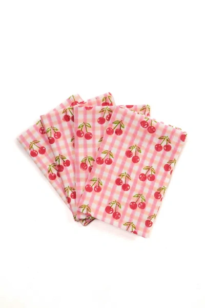 Inner Child Cherry Blockprint Napkins In Pink