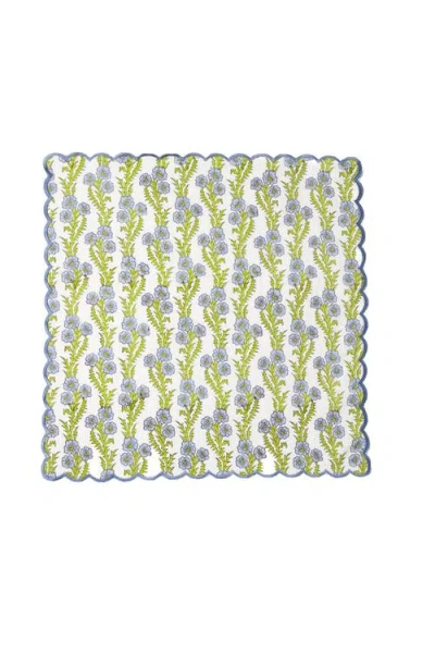 Inner Child Forget-me-not Scallop Embroidered Blockprint Napkin In White