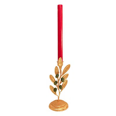 Inner Child Gold / Green Olive Candle Holder In Gold