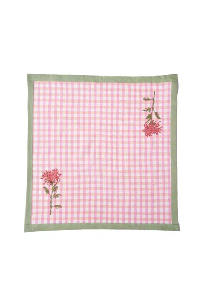 Inner Child Green / Pink / Purple Dahlia Gingham Blockprint Napkins, Set Of Four