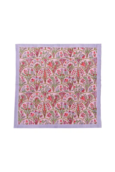 Inner Child Green / Pink / Purple Pink Arch Blockprint Napkins, Set Of Four