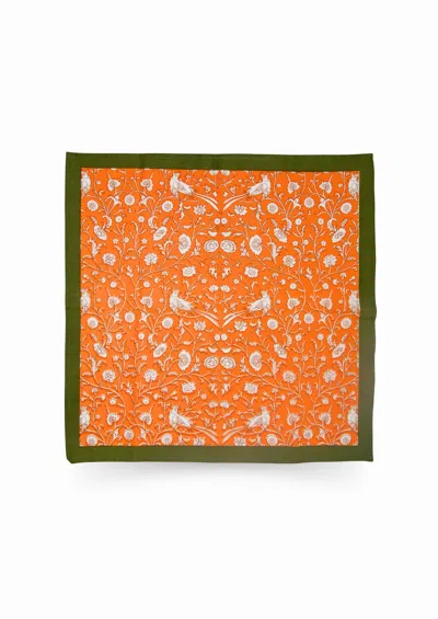 Inner Child Green / Yellow / Orange Birds Of A Feather Orange Blockprint Fall Napkins, Set Of Four