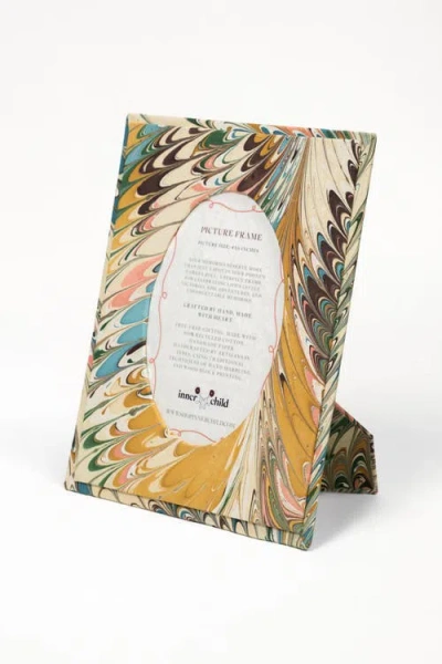 Inner Child Hand-marbled Flatiron Feathers Picture Frame With Oval Opening In Yellow