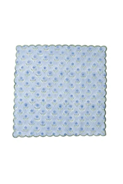 Inner Child Mona Scallop Embroidered Blockprint Napkins In Blue