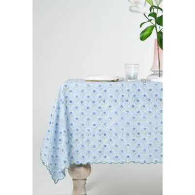 Inner Child Mona Scallop Embroidered Blockprint Tablecloth In Blue