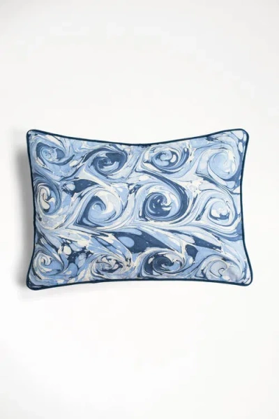 Inner Child Ocean Wave Hand-marbled Pillow In Blue
