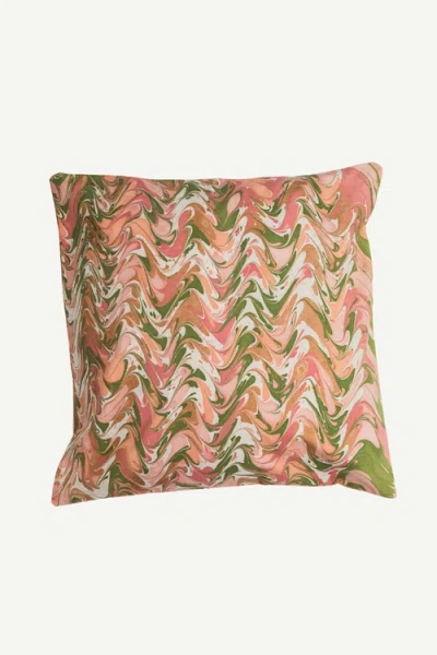 Inner Child Peony Bloom Hand-marbled Square Pillow