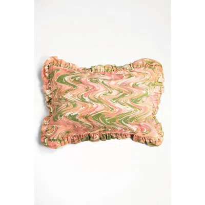 Inner Child Peony Bloom Ruffled Hand-marbled Pillow