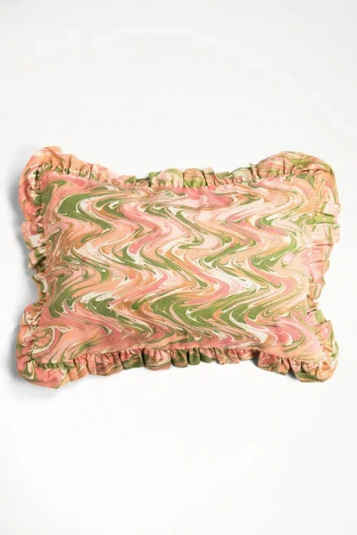 Inner Child Peony Bloom Ruffled Hand-marbled Pillow