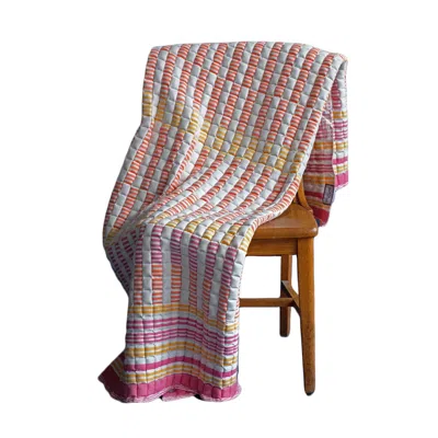Inner Child Pink / Purple / Yellow Sunset Sujani Quilt In Queen Size