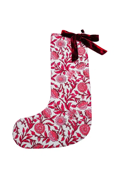 Inner Child Red Holiday Floral Blockprint Stocking