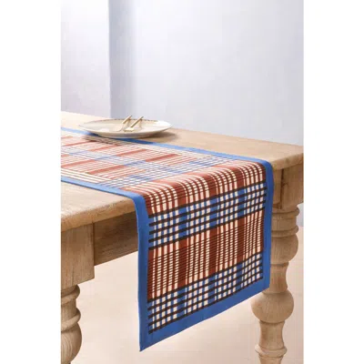 Inner Child Shetland Plaid Blockprint Tablerunner In Multi