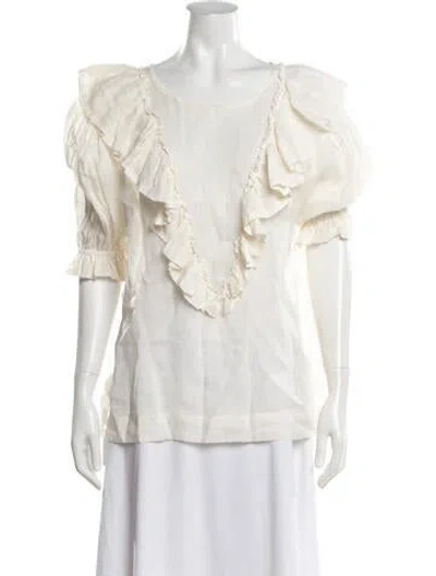 Pre-owned Innika Choo Crew Neck Short Sleeve Blouse In Neutrals