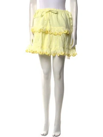 Pre-owned Innika Choo Embroidered Accent Mini Skirt In Yellow