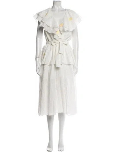 Pre-owned Innika Choo Floral Print Midi Length Dress In White