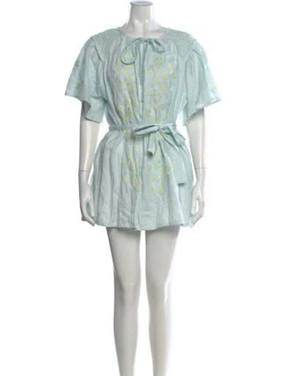Pre-owned Innika Choo Floral Print Mini Dress In Blue