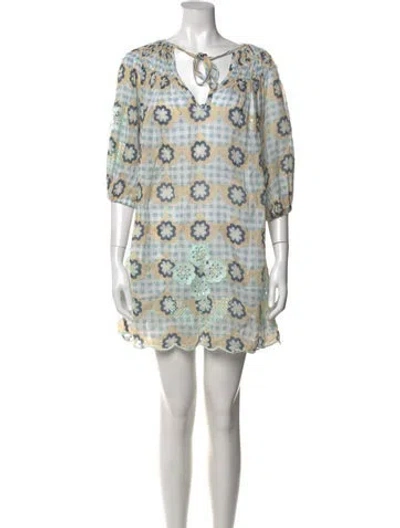 Pre-owned Innika Choo Floral Print Mini Dress In Blue