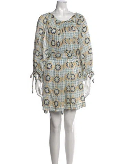 Pre-owned Innika Choo Floral Print Mini Dress In Blue