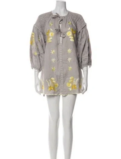 Pre-owned Innika Choo Floral Print Mini Dress In Gray