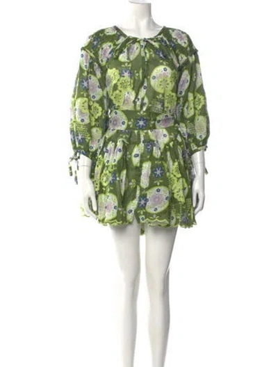 Pre-owned Innika Choo Floral Print Mini Dress In Green